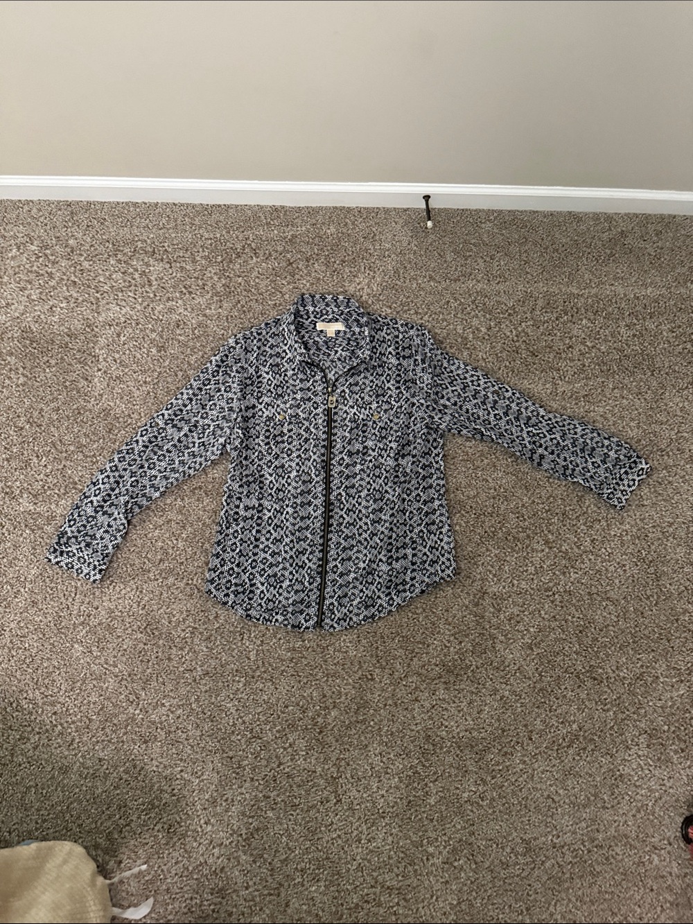 Michael Kors Black and Gray Printed Zip Blouse